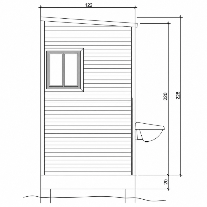 bano-modular-emergencia-elevacion-medidas Plano técnico de baño modular de emergencia con distribución interior