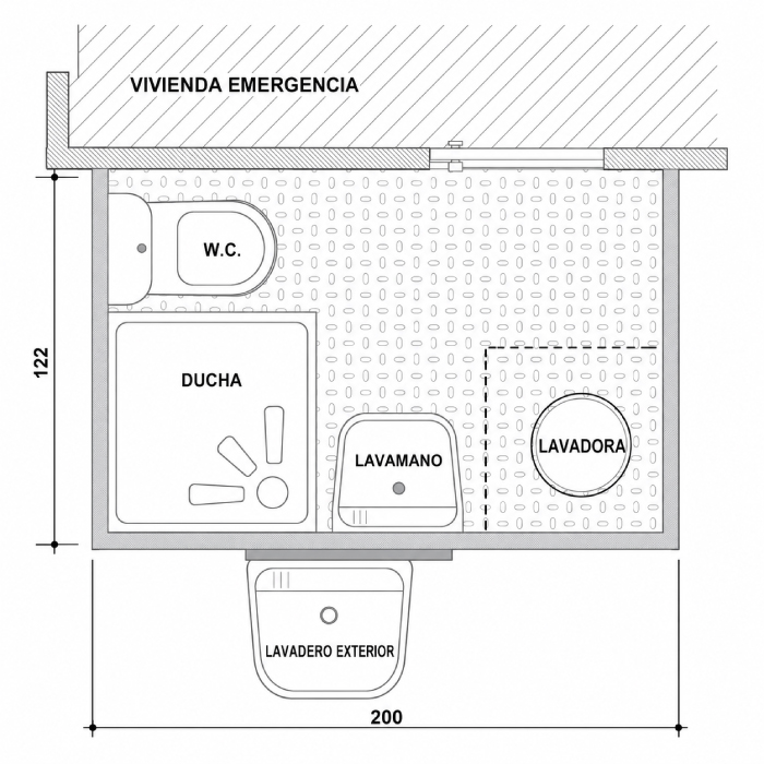 bano-modular-emergencia-planta-medidas Plano técnico de baño modular de emergencia con distribución interior