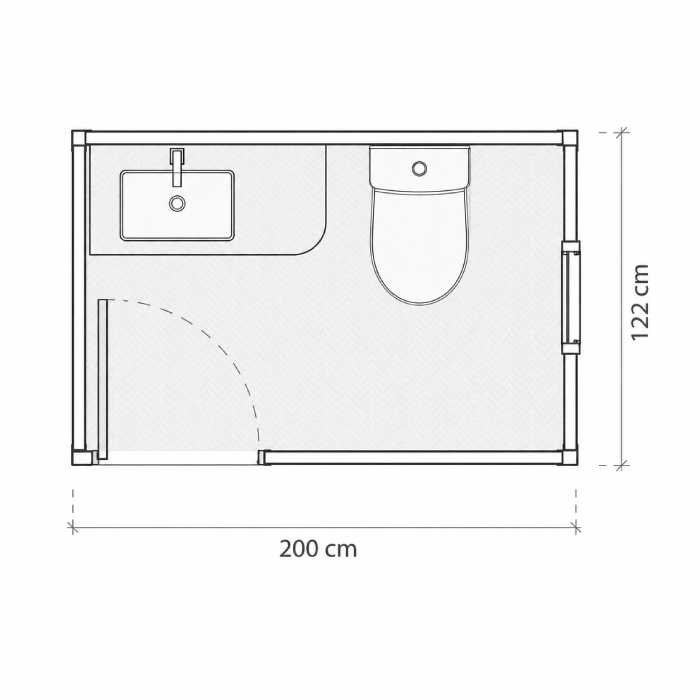 Planta de baño modular Homblock Planta de baño modular Homblock de 200 x 122 cm con lavamanos, inodoro, puerta y ventana