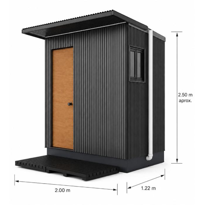bano-modular-quincho-medidas Baño modular para jardín con medidas exteriores y diseño compacto