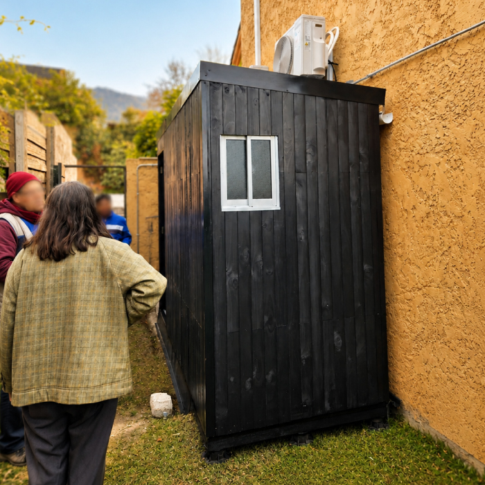 bodega-modular-para-jardin-exterior-casa Bodega modular mediana para jardín con puerta frontal y ventana lateral